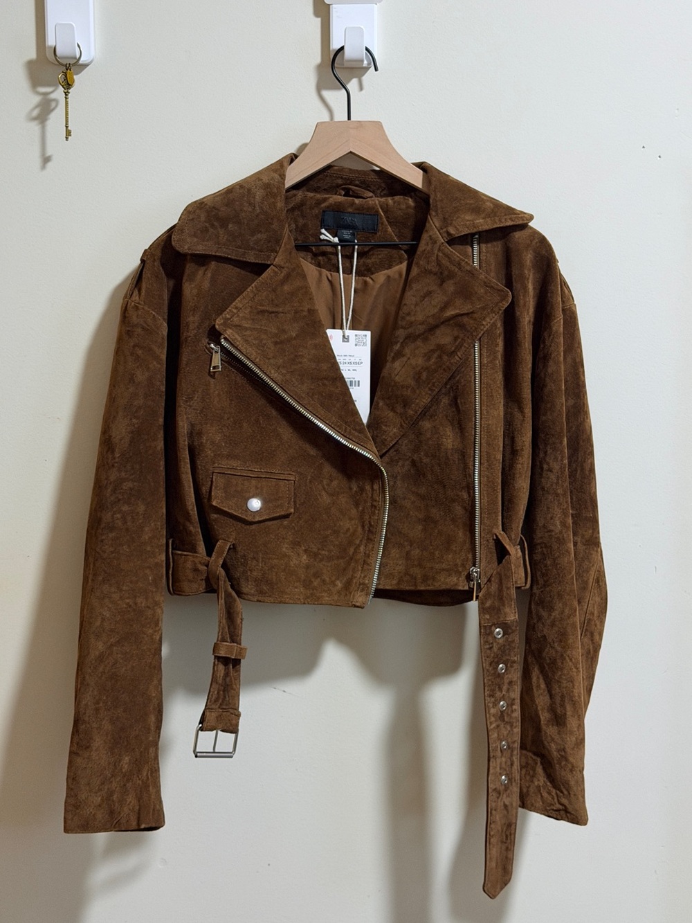 New🌺Zara 100% Suede Leather Cropped Moto Jacket XS 3046/090